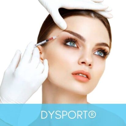 Woman receiving Dysport injection to the forehead to treat moderate and severe age related lines.
